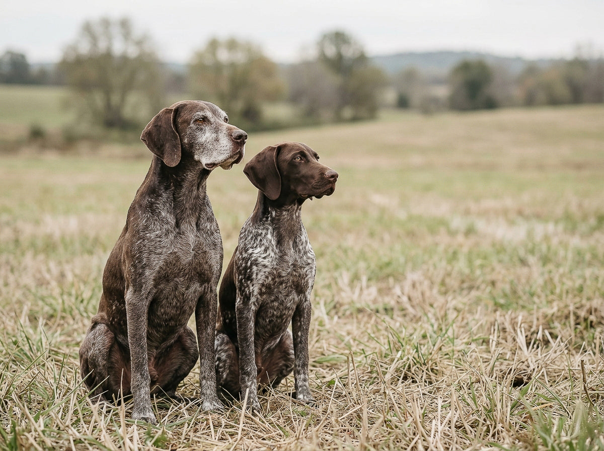 Young dog and seasoned dog