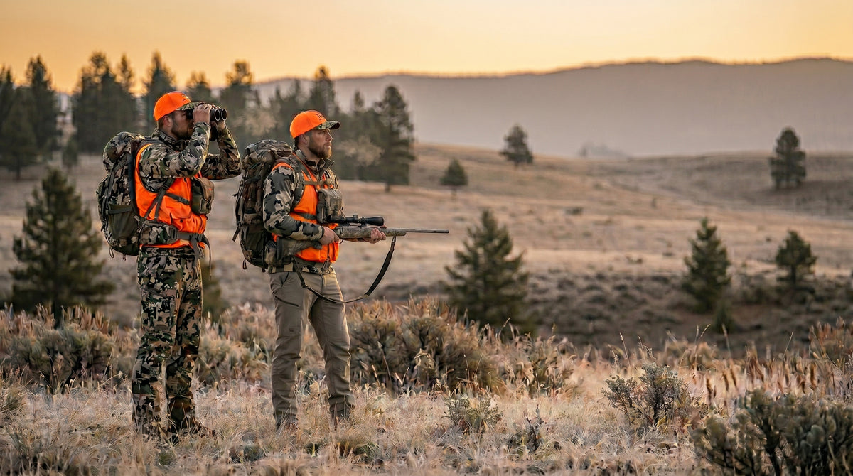 Guides scouting Rocky Mountain terrain